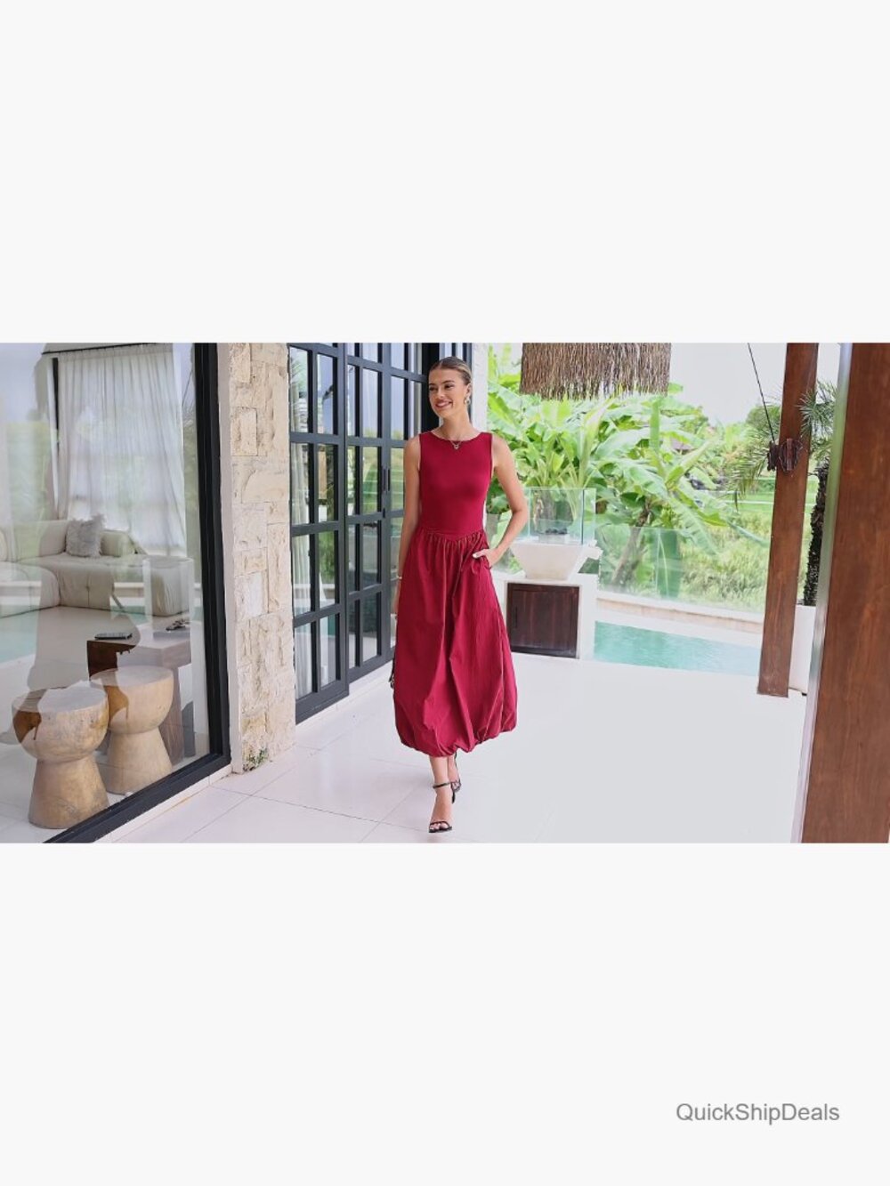 Sleeveless Patchwork Knit Midi Dress with Pockets - Picture 7 of 7